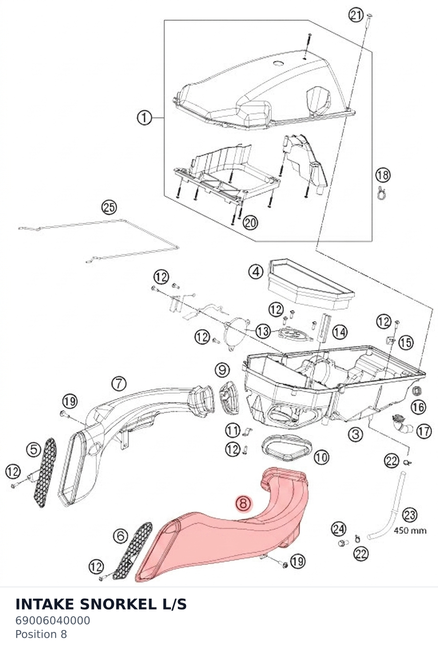 Diagram preview: INTAKE SNORKEL L/S (69006040000)