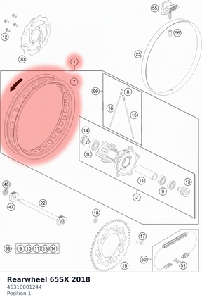 Diagram preview: Rearwheel 65SX 2018 (46310001244)