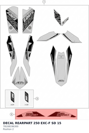 Diagram preview: DECAL REARPART 250 EXC-F SD 15 (78108196300)