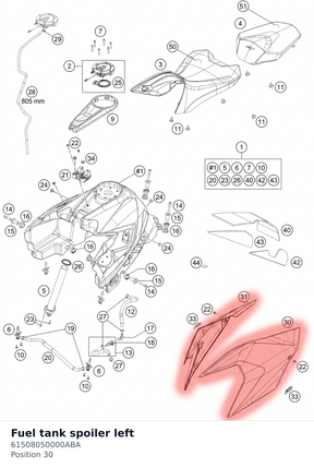 Diagram preview: Fuel tank spoiler left (61508050000ABA)
