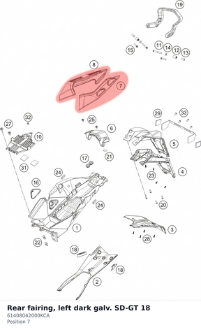 Diagram preview: Rear fairing, left dark galv. SD-GT 18 (61408042000KCA)