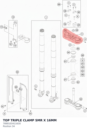 Diagram preview: TOP TRIPLE CLAMP SMR X 16MM (7890103411630)