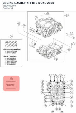 Diagram preview: ENGINE GASKET KIT 890 DUKE 2020 (63630099000)