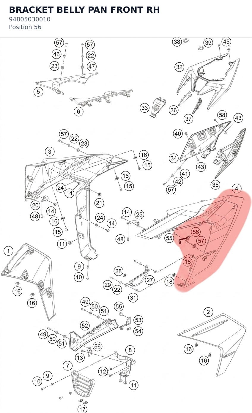 Diagram preview: BRACKET BELLY PAN FRONT RH (94805030010)