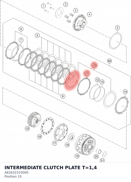 Diagram preview: INTERMEDIATE CLUTCH PLATE T=1,4 (A62632310000)