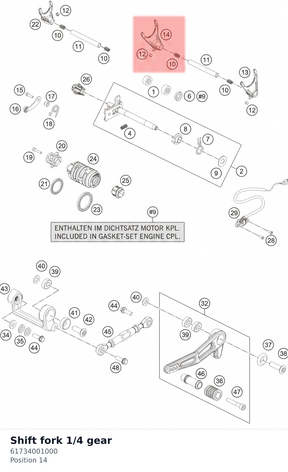 Diagram preview: Shift fork 1/4 gear (61734001000)
