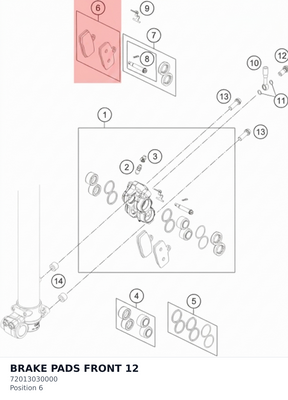 Diagram preview: BRAKE PADS FRONT 12 (72013030000)