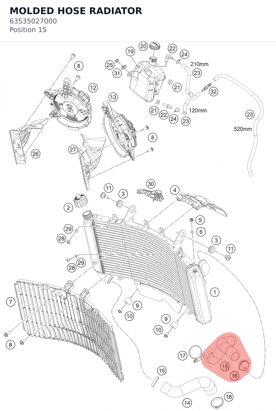 Diagram preview: MOLDED HOSE RADIATOR (63535027000)