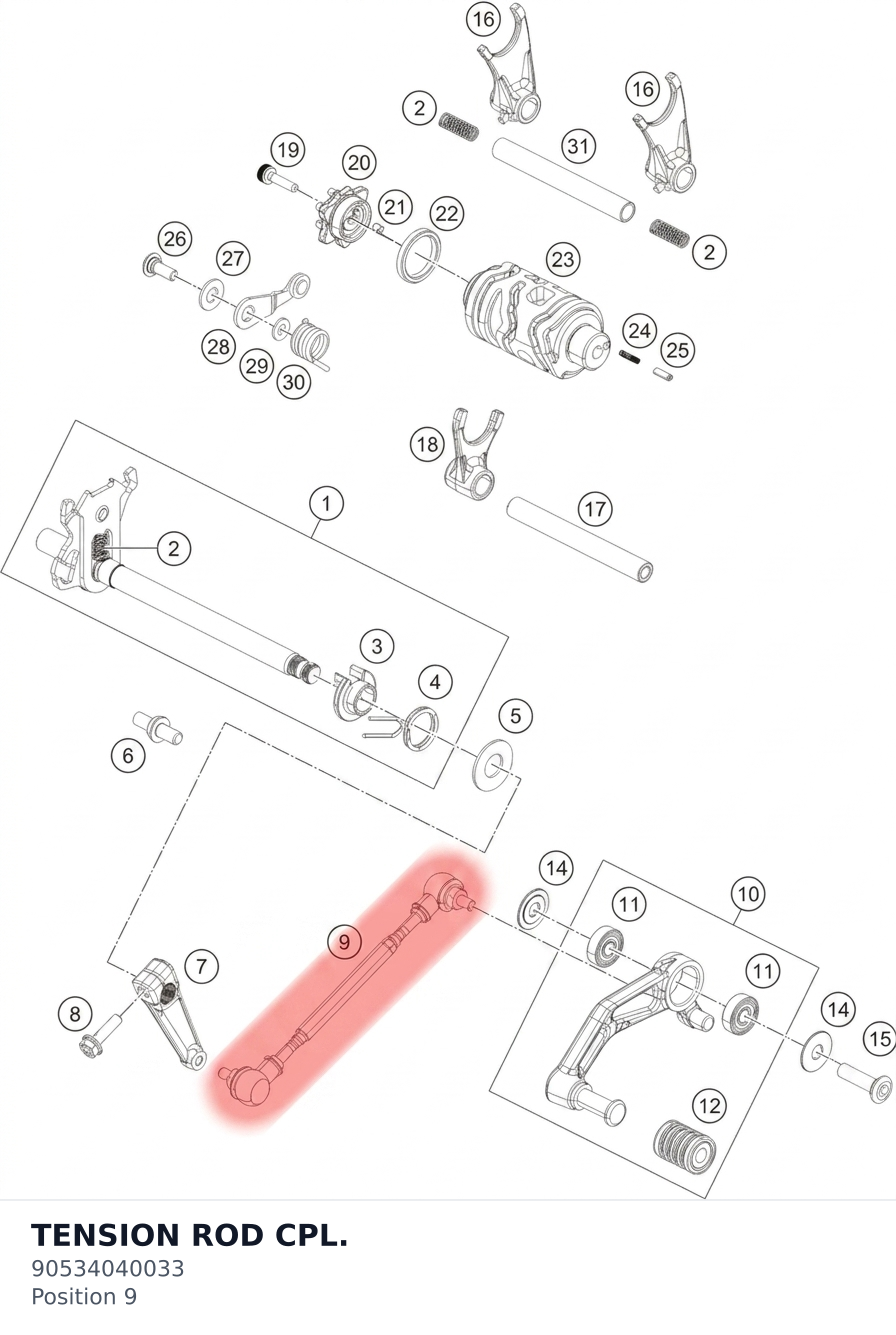 Diagram preview: TENSION ROD CPL. (90534040033)
