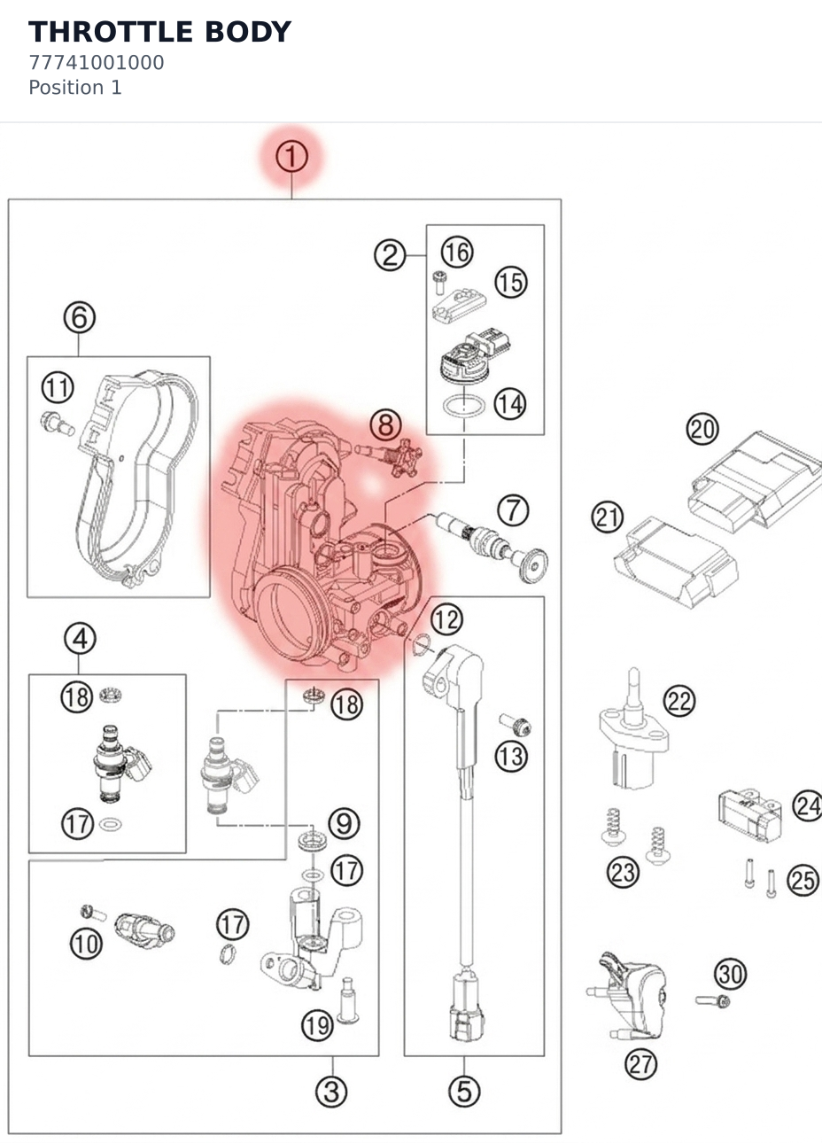 Diagram preview: THROTTLE BODY (77741001000)