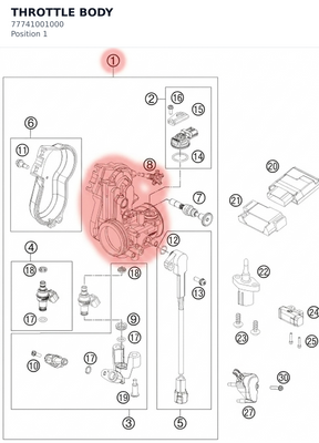 Diagram preview: THROTTLE BODY (77741001000)