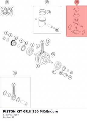 Diagram preview: PISTON KIT GR.II 150 MX/Enduro (51630007210 II)
