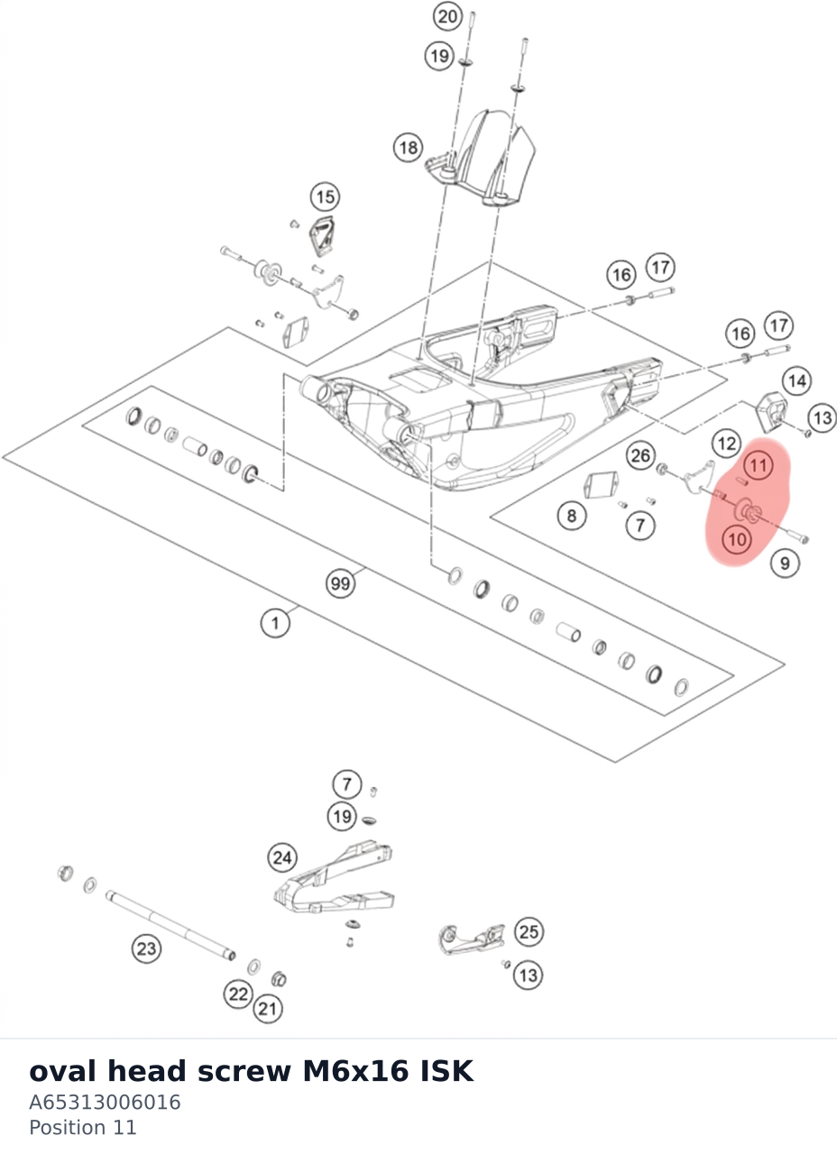 Diagram preview: oval head screw M6x16 ISK (A65313006016)