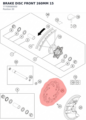 Diagram preview: BRAKE DISC FRONT 260MM      15 (77709060000)