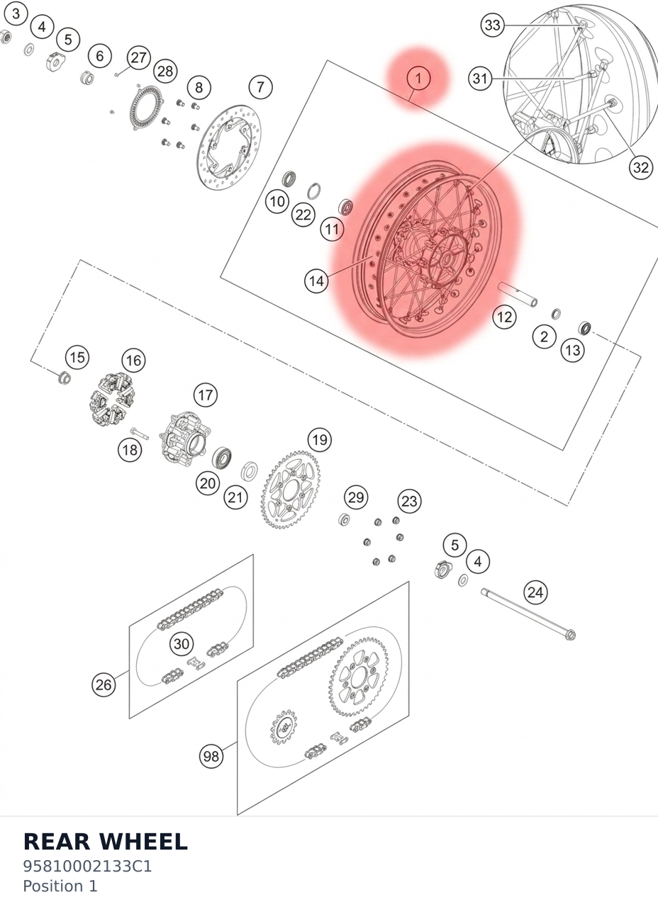 Diagram preview: REAR WHEEL (95810002133C1)