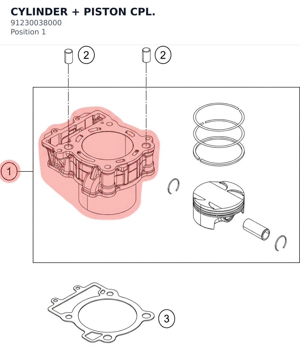 Diagram preview: CYLINDER + PISTON CPL. (91230038000)