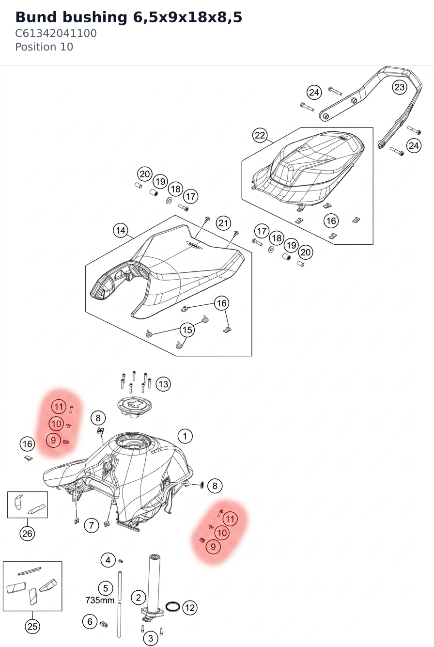 Diagram preview: Bund bushing 6,5x9x18x8,5 (C61342041100)