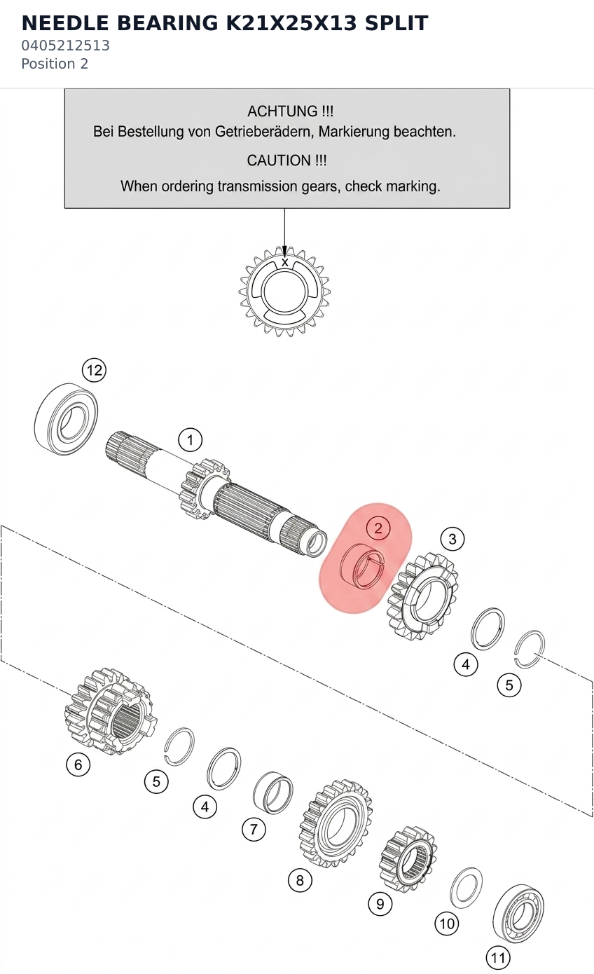 Diagram preview: NEEDLE BEARING K21X25X13 SPLIT (0405212513)