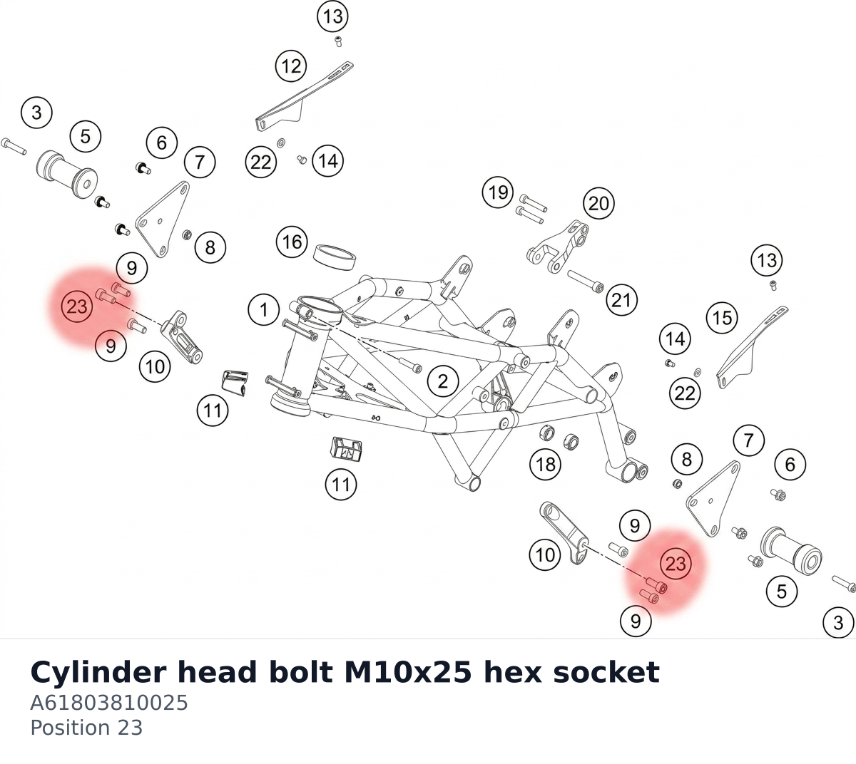 Diagram preview: Cylinder head bolt M10x25 hex socket (A61803810025)
