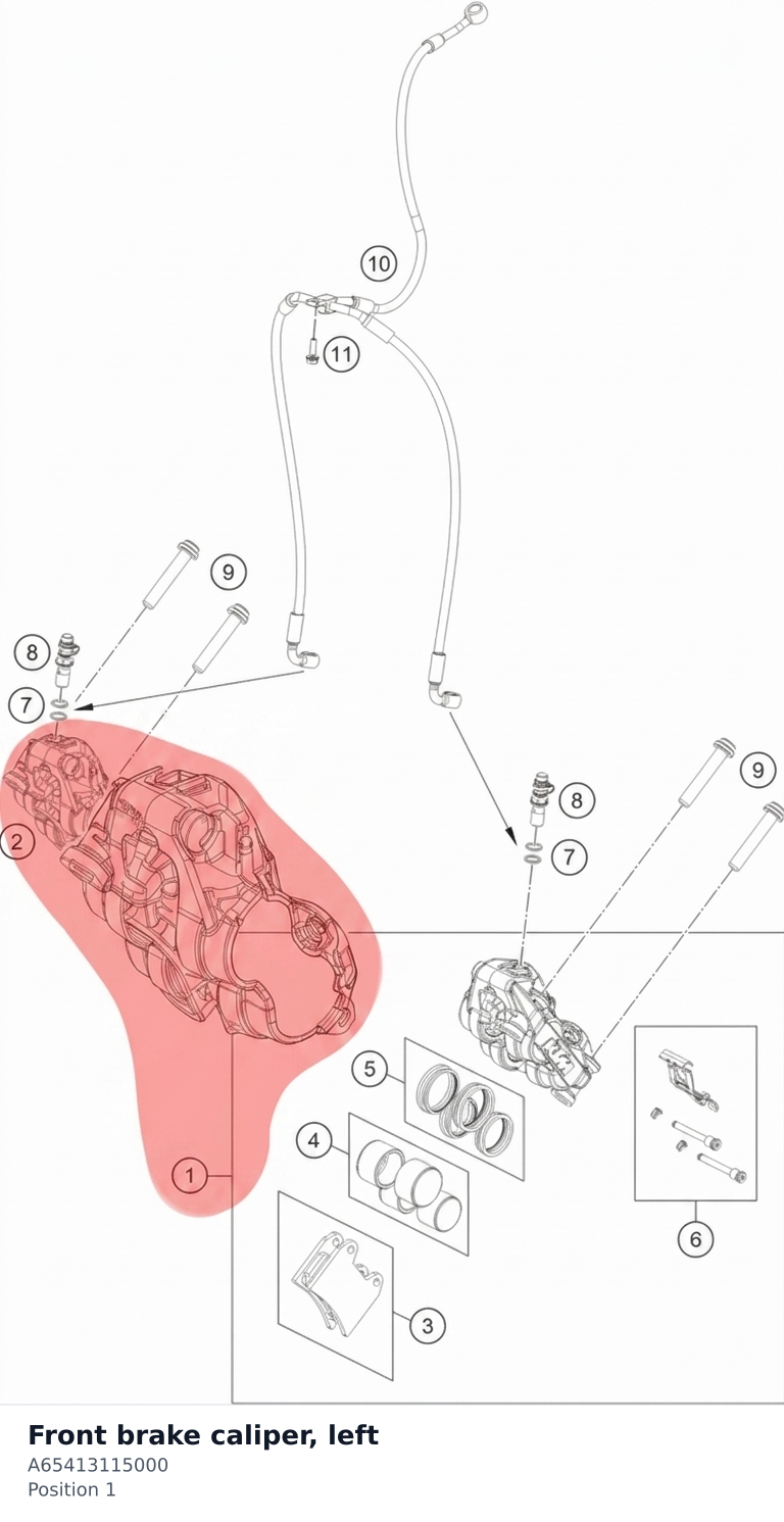 Diagram preview: Front brake caliper, left (A65413115000)