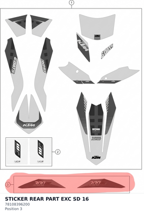 Diagram preview: STICKER REAR PART EXC SD 16 (78108396200)