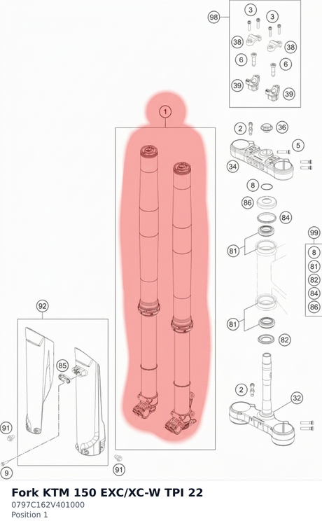 Diagram preview: Fork KTM 150 EXC/XC-W TPI 22 (0797C162V401000)