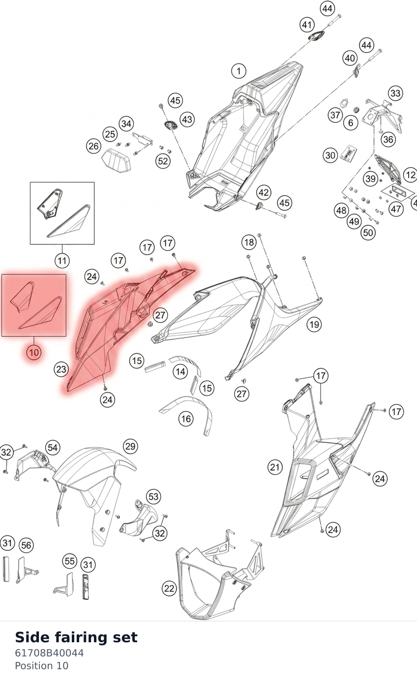 Diagram preview: Side fairing set (61708B40044)