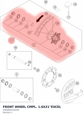 Diagram preview: FRONT WHEEL CMPL. 1.6X21''EXCEL (7900900144430)