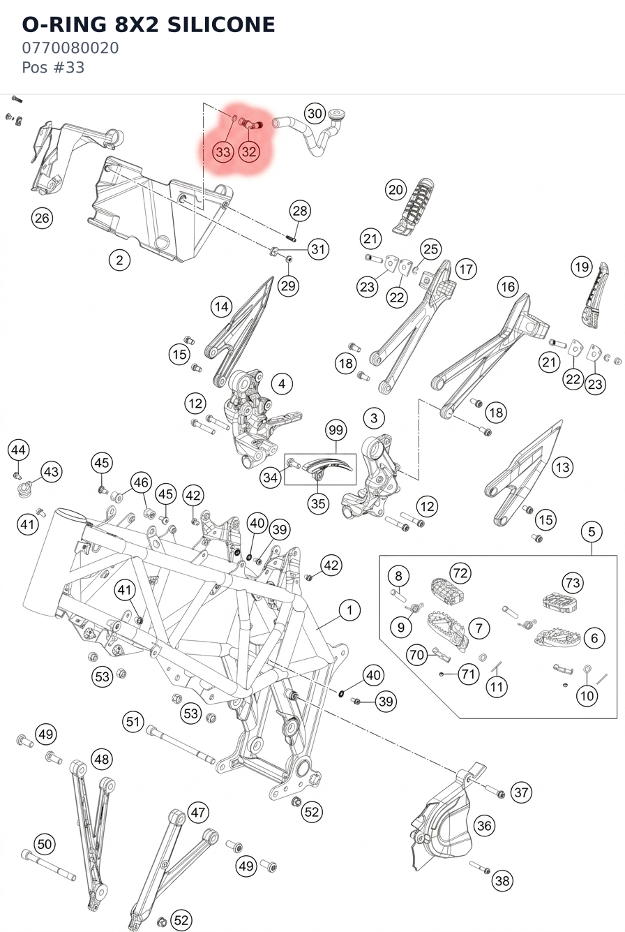 Diagram preview: O-RING 8X2 SILICONE (0770080020)