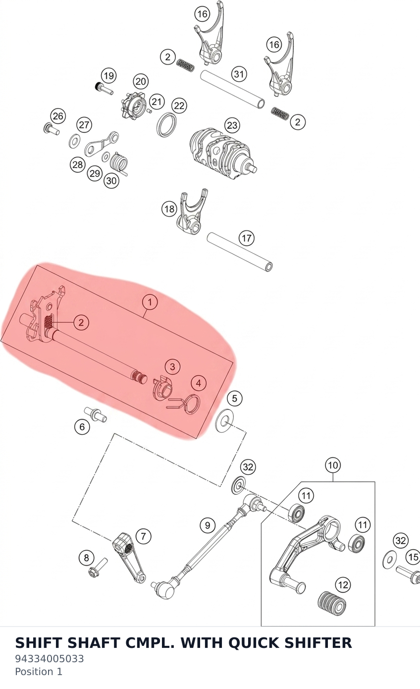 Diagram preview: SHIFT SHAFT CMPL. WITH QUICK SHIFTER (94334005033)