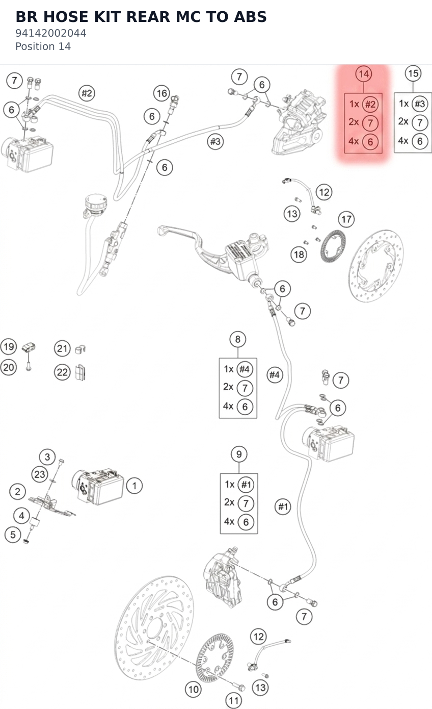 Diagram preview: BR HOSE KIT REAR MC TO ABS (94142002044)