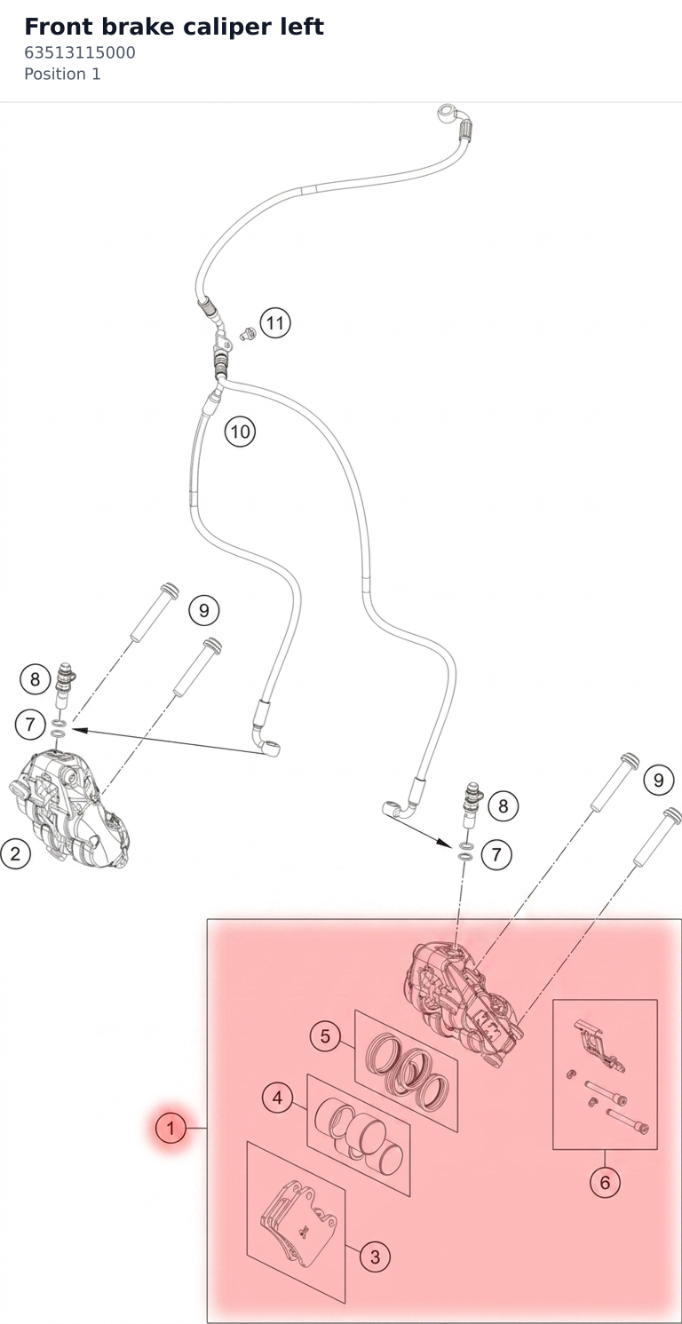 Diagram preview: Front brake caliper left (63513115000)