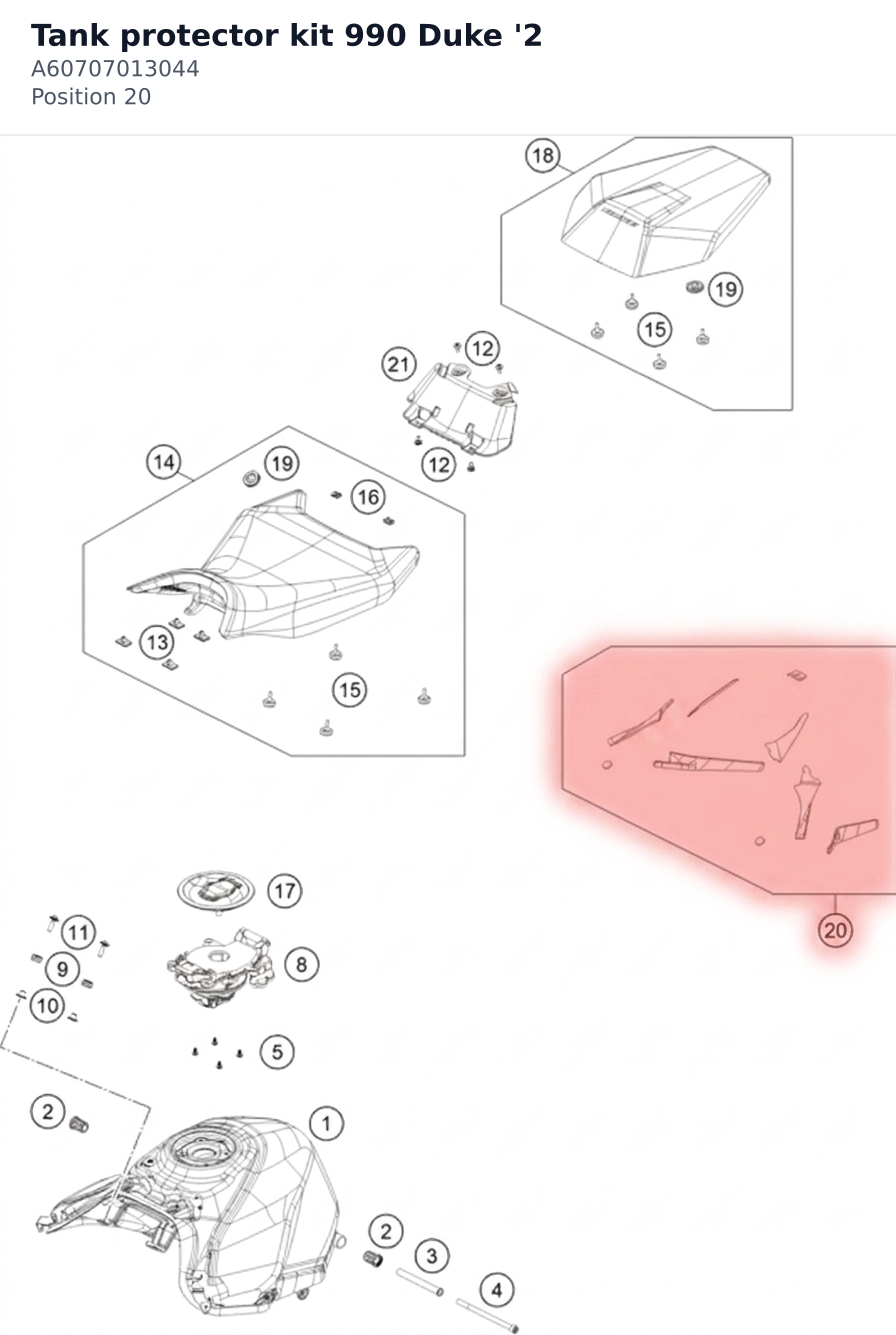 Diagram preview: Tank protector kit 990 Duke '2 (A60707013044)