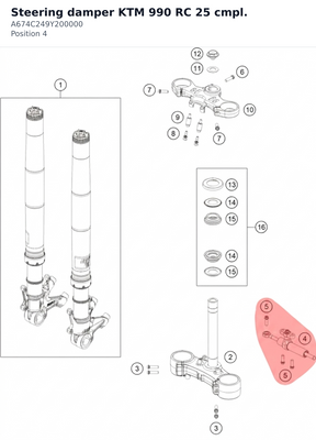 Diagram preview: Steering damper KTM 990 RC 25 cmpl. (A674C249Y200000)