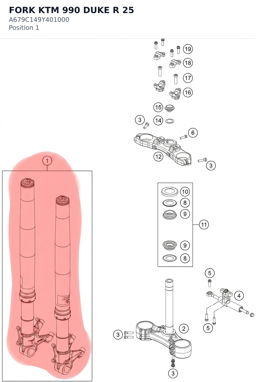 Diagram preview: FORK KTM 990 DUKE R 25 (A679C149Y401000)