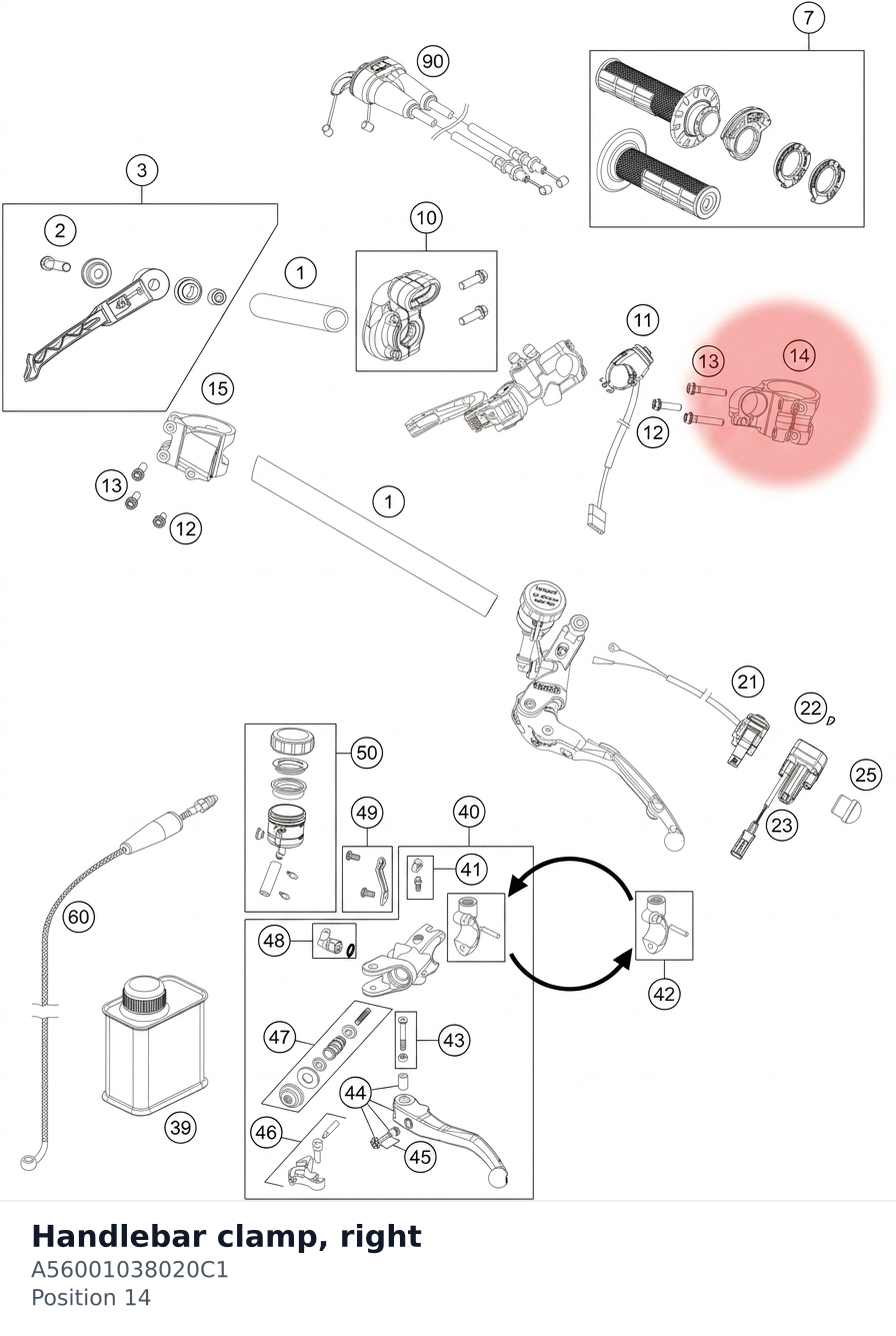 Diagram preview: Handlebar clamp, right (A56001038020C1)
