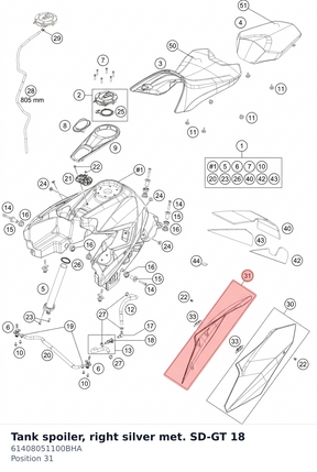 Diagram preview: Tank spoiler, right silver met. SD-GT 18 (61408051100BHA)