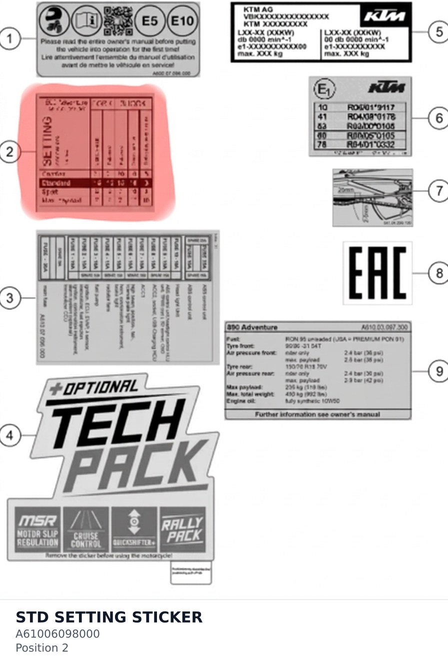 Diagram preview: STD SETTING STICKER (A61006098000)