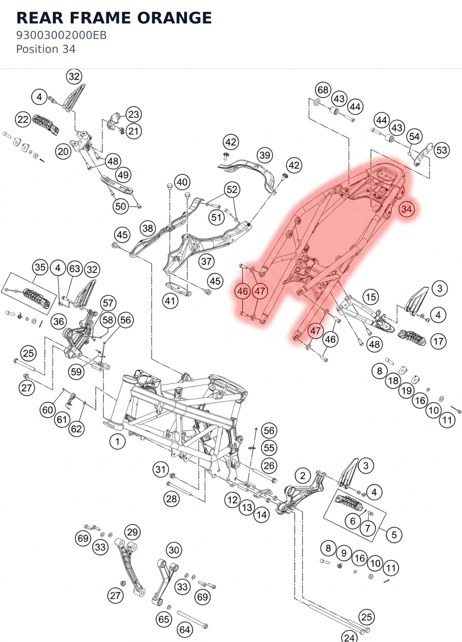 Diagram preview: REAR FRAME ORANGE (93003002000EB)