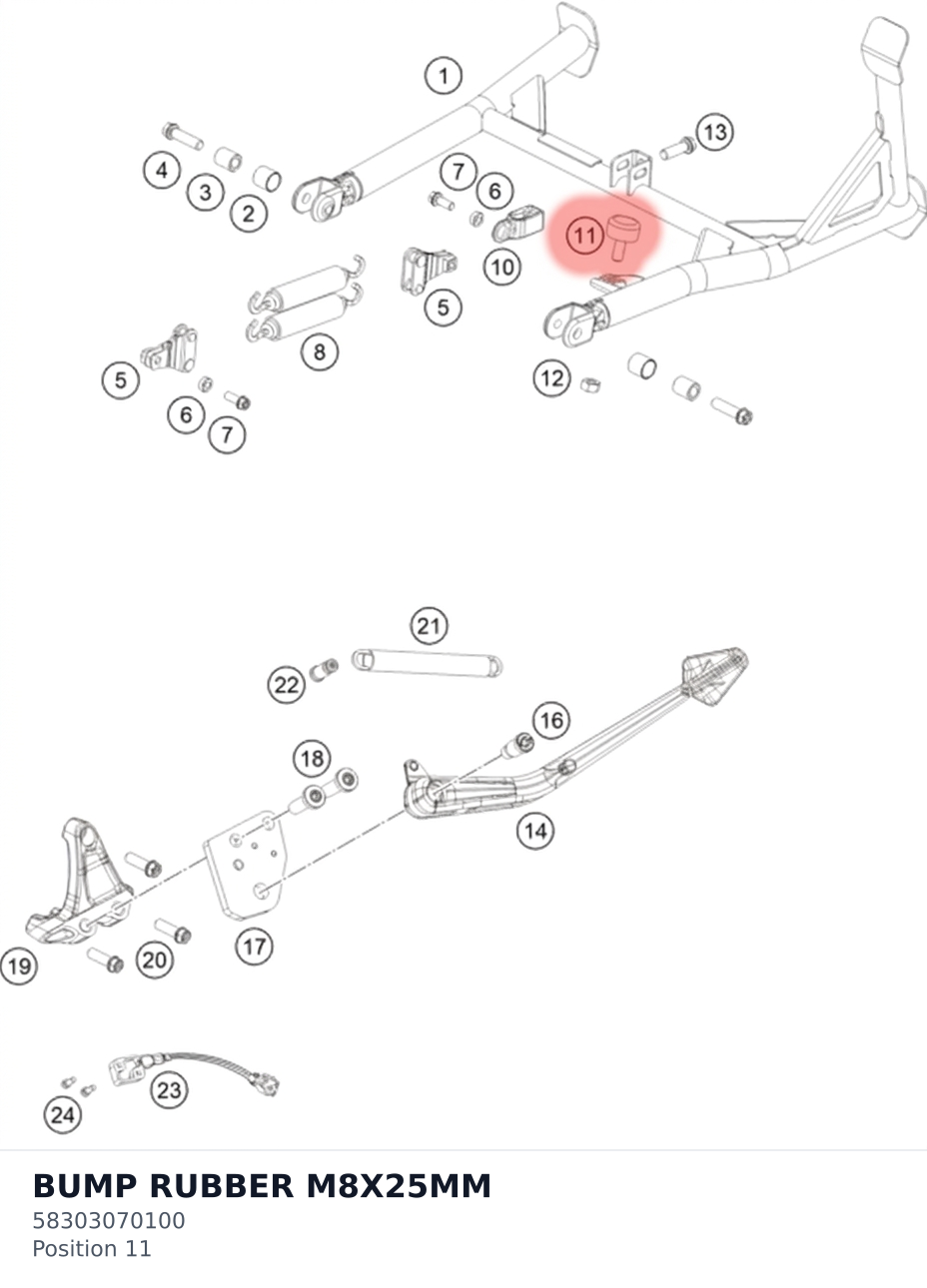 Diagram preview: BUMP RUBBER M8X25MM (58303070100)