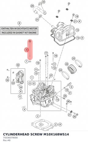 Diagram preview: CYLINDERHEAD SCREW M10X168WS14 (75036079000)
