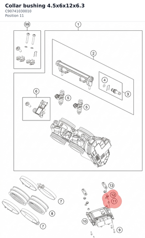 Diagram preview: Collar bushing 4.5x6x12x6.3 (C90741030010)