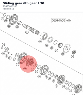 Diagram preview: Sliding gear 6th gear t 30 (72033016100)