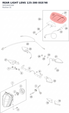 Diagram preview: REAR LIGHT LENS 125-380 EGS'98 (50314041100)
