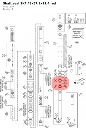 Diagram preview: Shaft seal SKF 48x57,9x11,4 red (48601179)