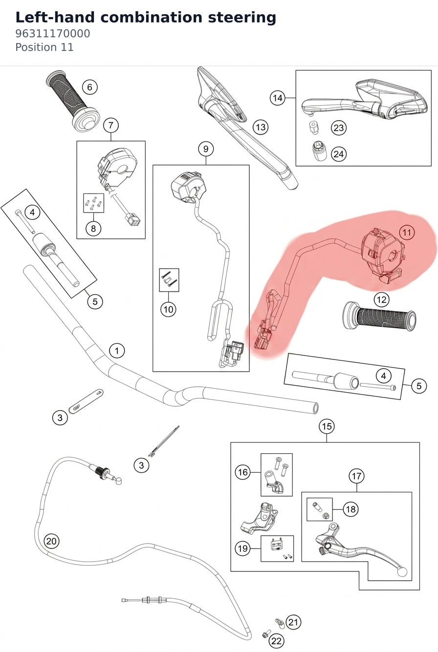Diagram preview: Left-hand combination steering (96311170000)