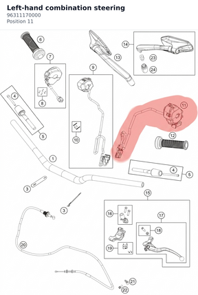 Diagram preview: Left-hand combination steering (96311170000)