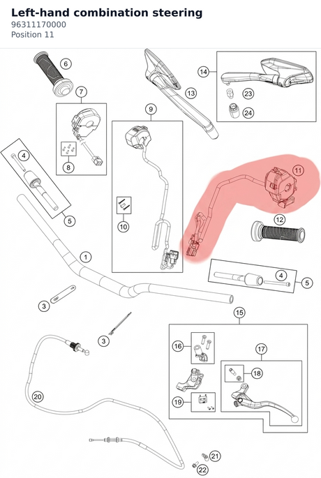 Diagram preview: Left-hand combination steering (96311170000)