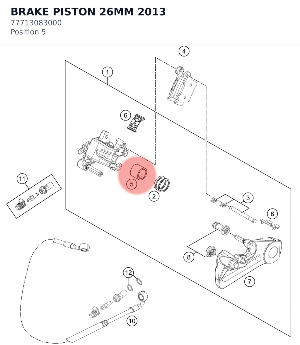 Diagram preview: BRAKE PISTON 26MM 2013 (77713083000)