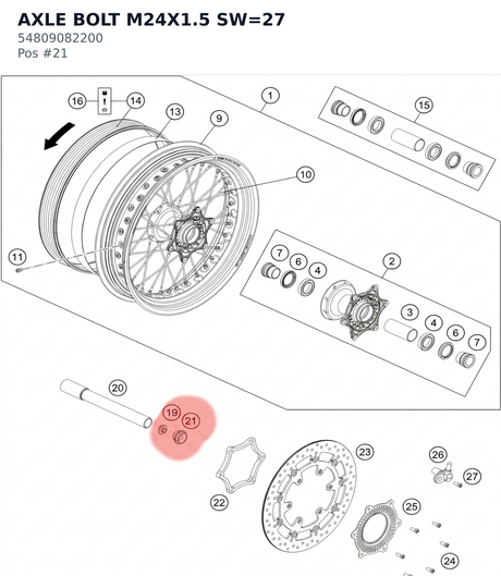 Diagram preview: AXLE BOLT M24X1.5 SW=27 (54809082200)